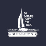 Millie's 30 Miles Out to Sea Adult Navy Short Sleeve T-Shirt