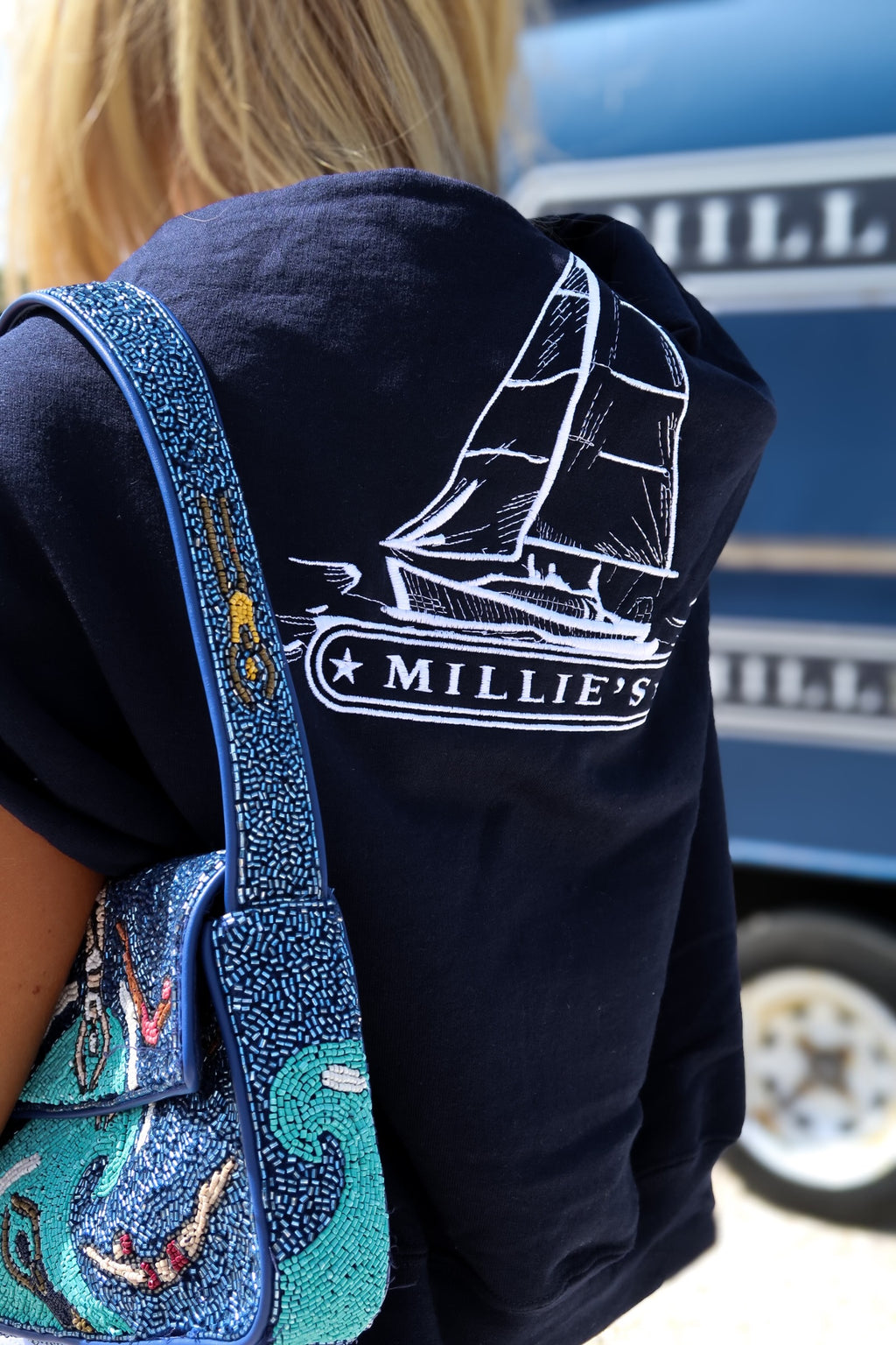 Millie's x Doughboy Depot Navy Stitched Sailboat Hoodie