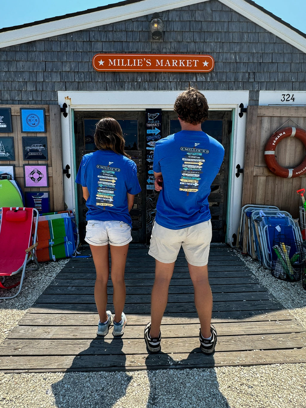 Millie's Nantucket Sign Post Royal Blue Adult Short Sleeve T-Shirt